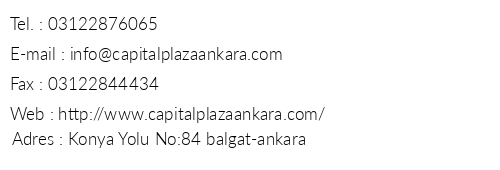 Capital Plaza Hotel telefon numaralar, faks, e-mail, posta adresi ve iletiim bilgileri